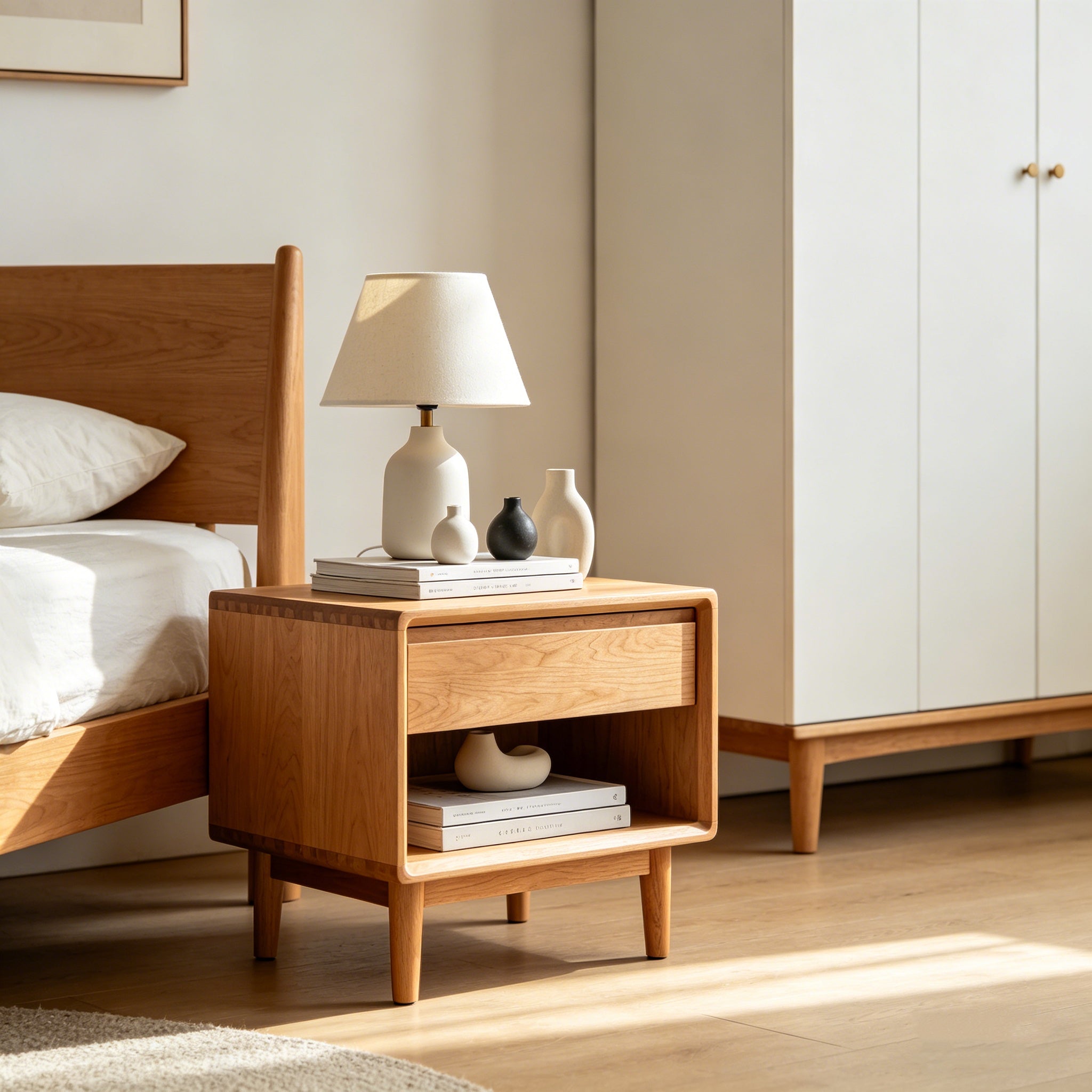 Solid Oak Bedside Nightstand Organizer