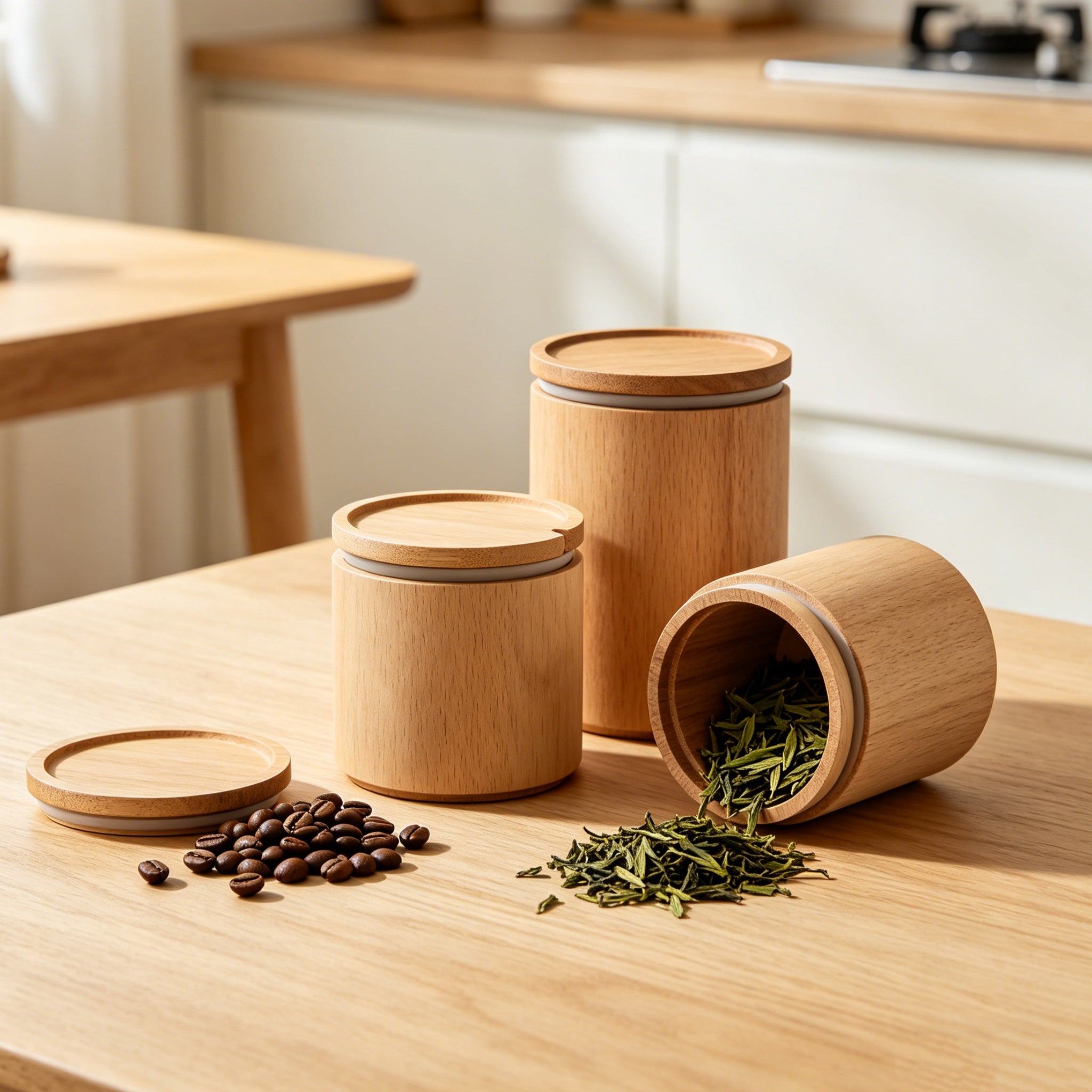 Premium Wood Tea & Coffee Caddy Set