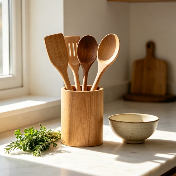 Oak Wood Kitchen Utensil Set